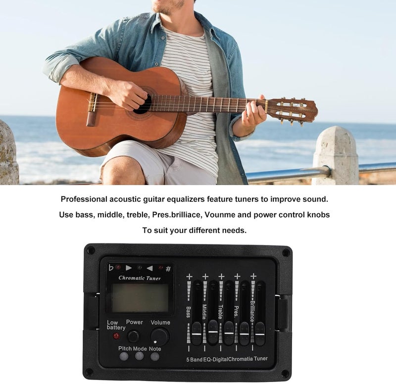 Wal front Guitar Preamp EQ Equalizer 5 Band 5 Professional Acoustic Guitar Preamplifier Equalizer with Tuner - Image 2
